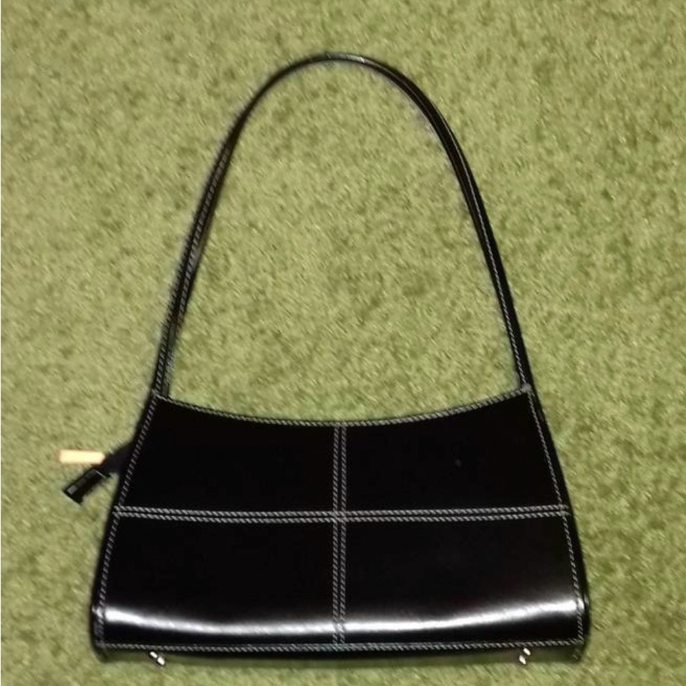 kate spade Black Leather Shoulder Bag with White Contrast Stitching